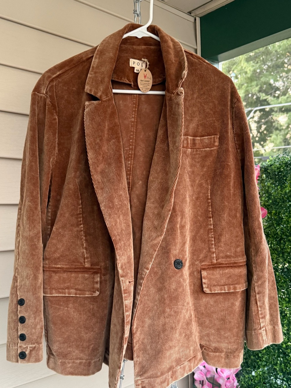 NWT POL Brown Washed Corduroy Oversized Blazer Jacket Size Medium